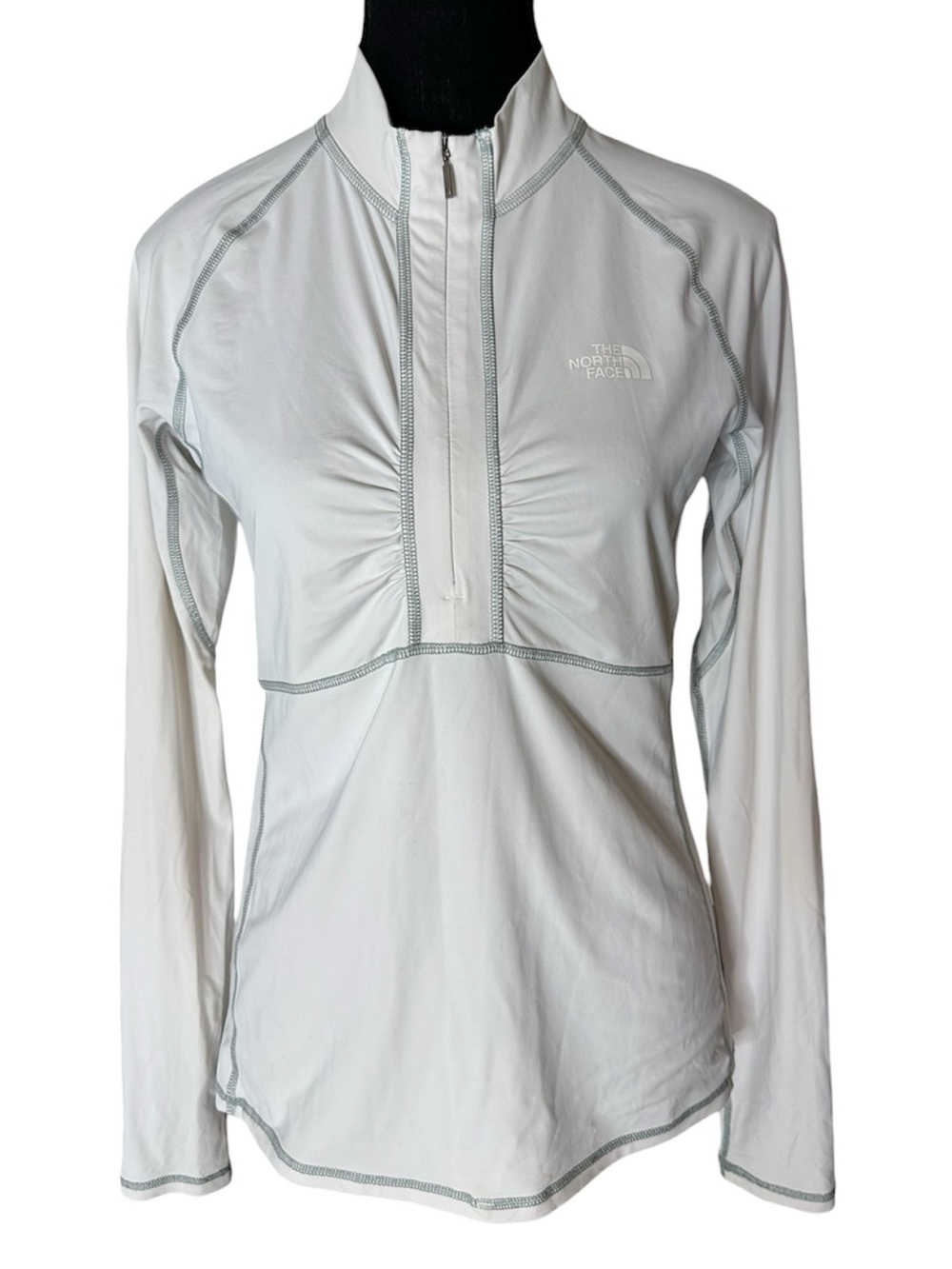 THE NORTH FACE White Quarter 1/4 Zip Long Sleeve Top Ruching Hiking Layer Medium